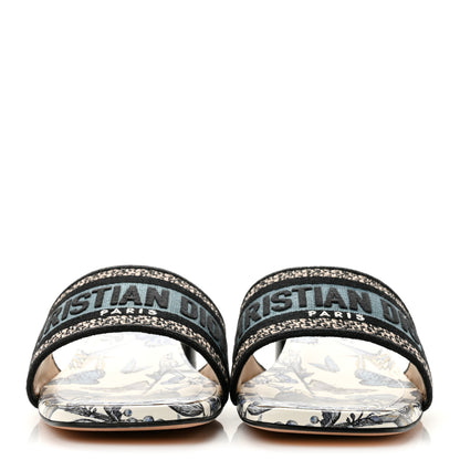 Christian Dior Canvas Toile de Jouy Mexico Embroidered Dway 35mm Slide Sandals 40 White Blue 3 of 10