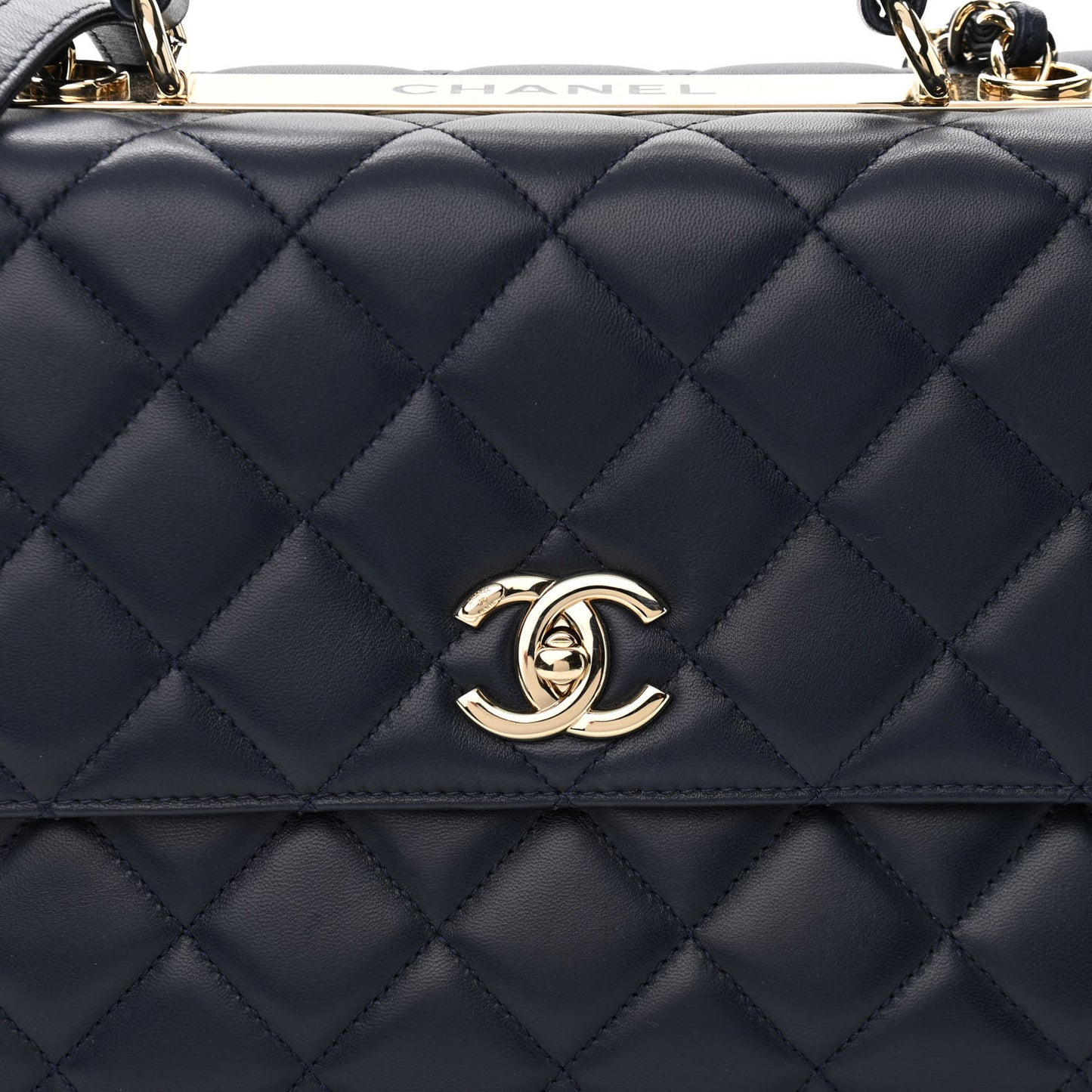 Lambskin Quilted Large Trendy CC Flap Dual Handle Bag Navy Blue