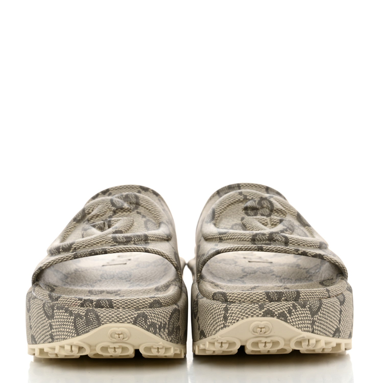Gucci Cubic Rubber GG Monogram Womens Interlocking G Platform 42mm Slide Sandals 37 Beige Ebony 2 of 8