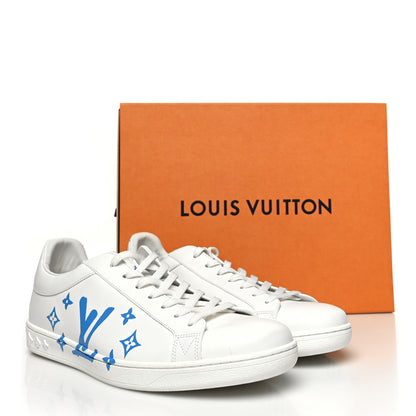 Louis Vuitton Calfskin Luxembourg Samothrace Mens Sneakers 9.5 White Blue 11 of 11