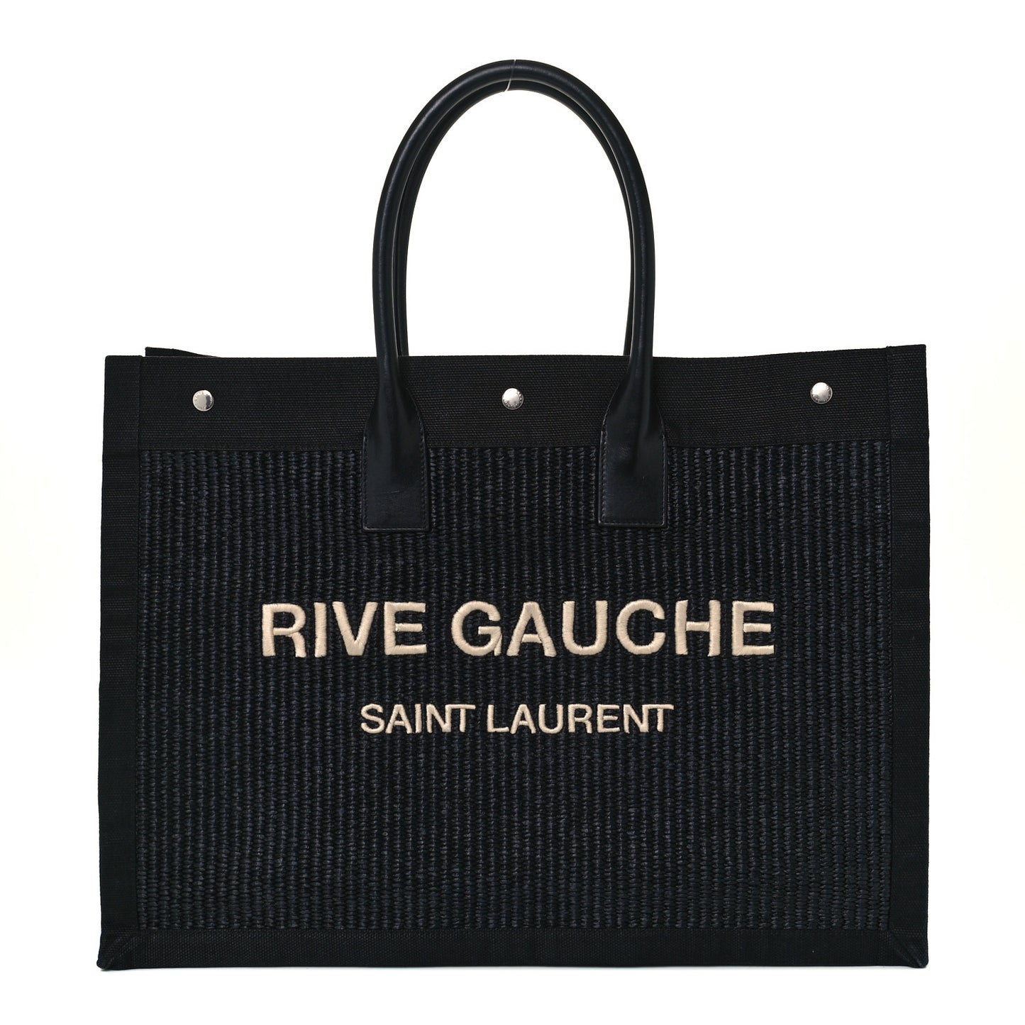 Raffia Linen Calfskin Rive Gauche Tote Black