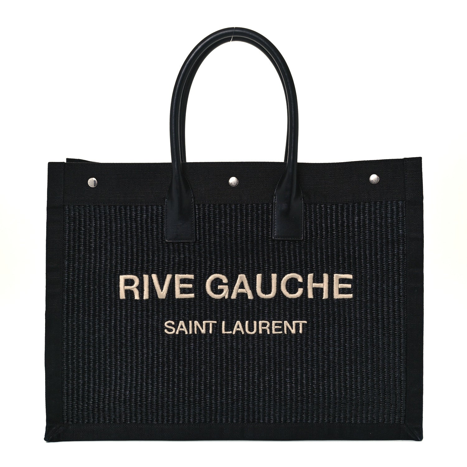 Saint Laurent Raffia Linen Calfskin Rive Gauche Tote Black 1 of 10