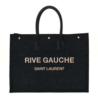 Saint Laurent Raffia Linen Calfskin Rive Gauche Tote Black 1 of 10