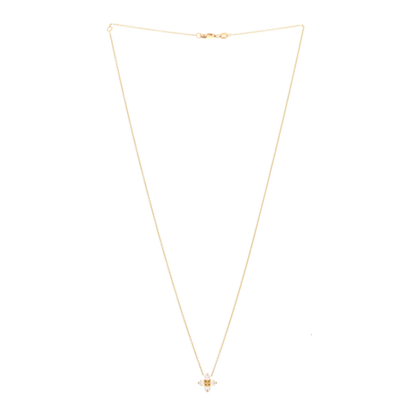 18K Yellow Gold Diamond Love in Verona Flower Pendant Necklace