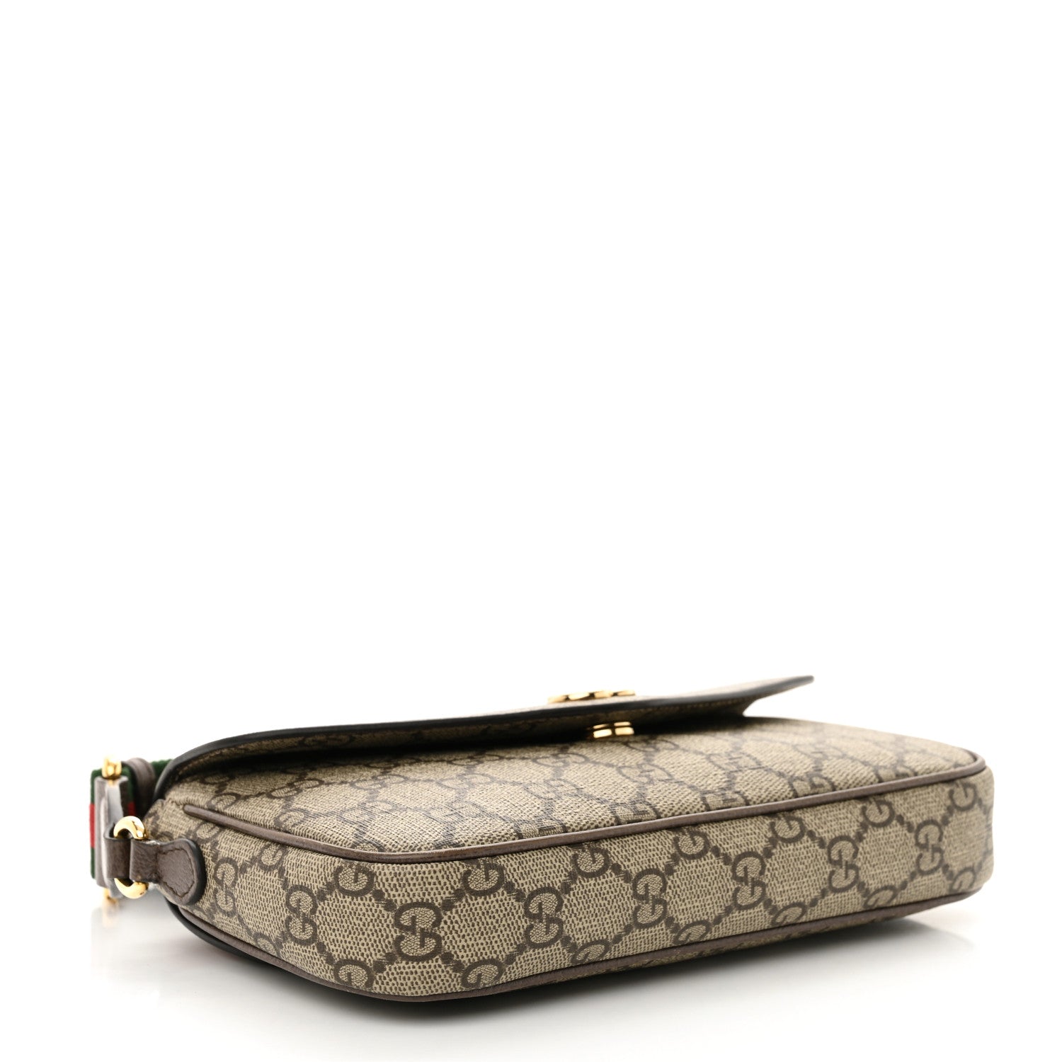 Gucci GG Supreme Monogram Textured Dollar Calfskin Web Mini Ophidia Envelope Shoulder Bag Beige Ebony 4 of 12