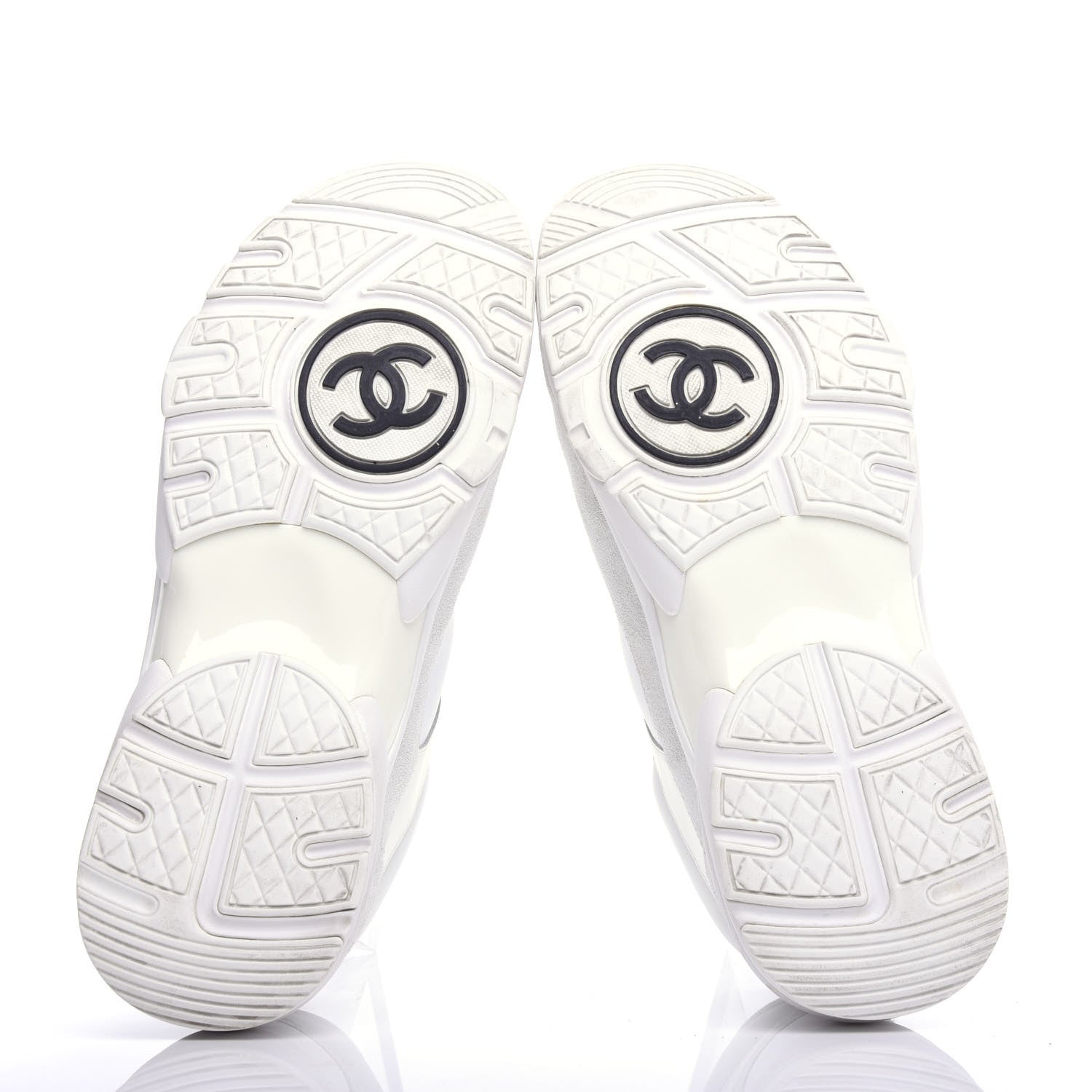 Chanel Suede Calfskin Fabric CC Sneakers 38.5 White 6 of 9