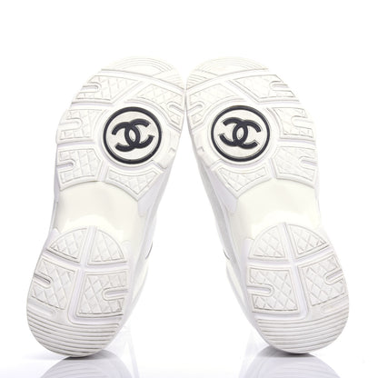 Chanel Suede Calfskin Fabric CC Sneakers 38.5 White 6 of 9