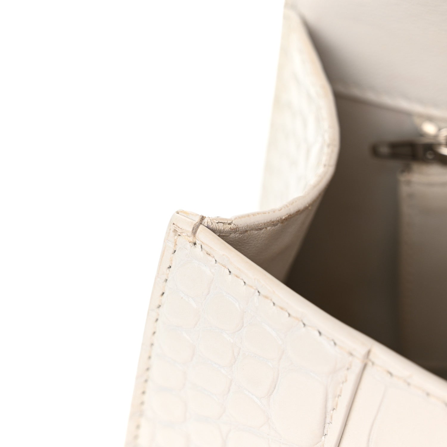 Balenciaga Calfskin Crocodile Embossed Small Hourglass Top Handle Bag White 16 of 28