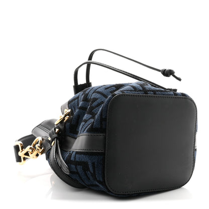 Fendi Chenille Vitello King FF Mini Mon Tresor Bucket Bag Blue Black 3 of 9