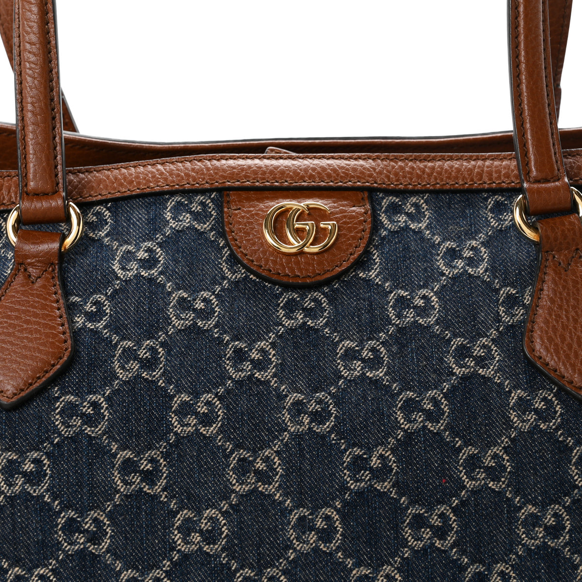 Gucci New Denim GG Monogram Medium Ophidia Shopping Tote Blue Tea Cuir 8 of 11