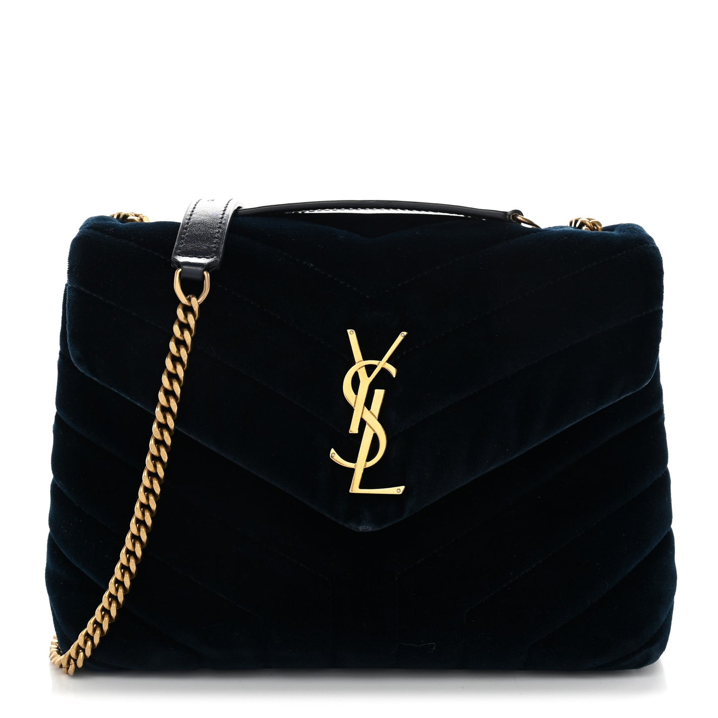 Velvet Y Quilted Monogram Small Loulou Chain Satchel Medium Blue