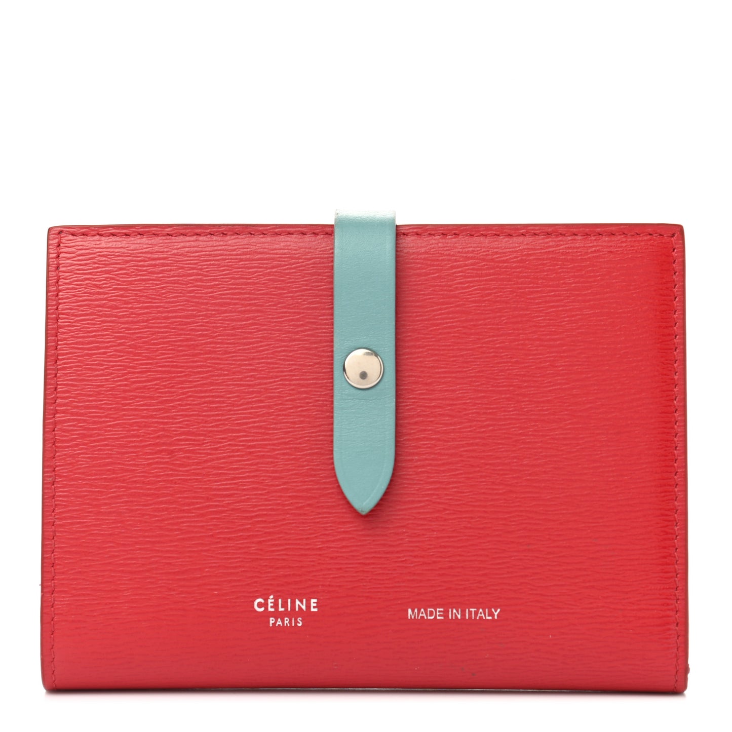 Grained Calfskin Medium Multifunction Strap Wallet Coquelicot Ocean