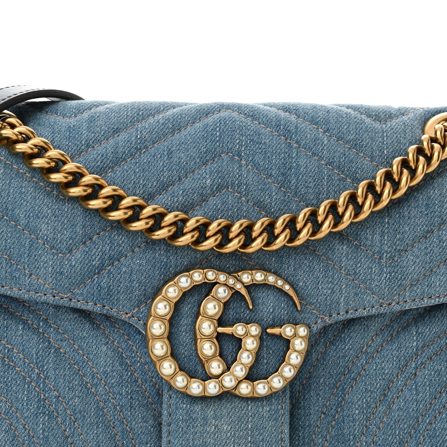 Gucci Denim Matelasse Small Pearly GG Marmont Shoulder Bag Blue 8 of 10
