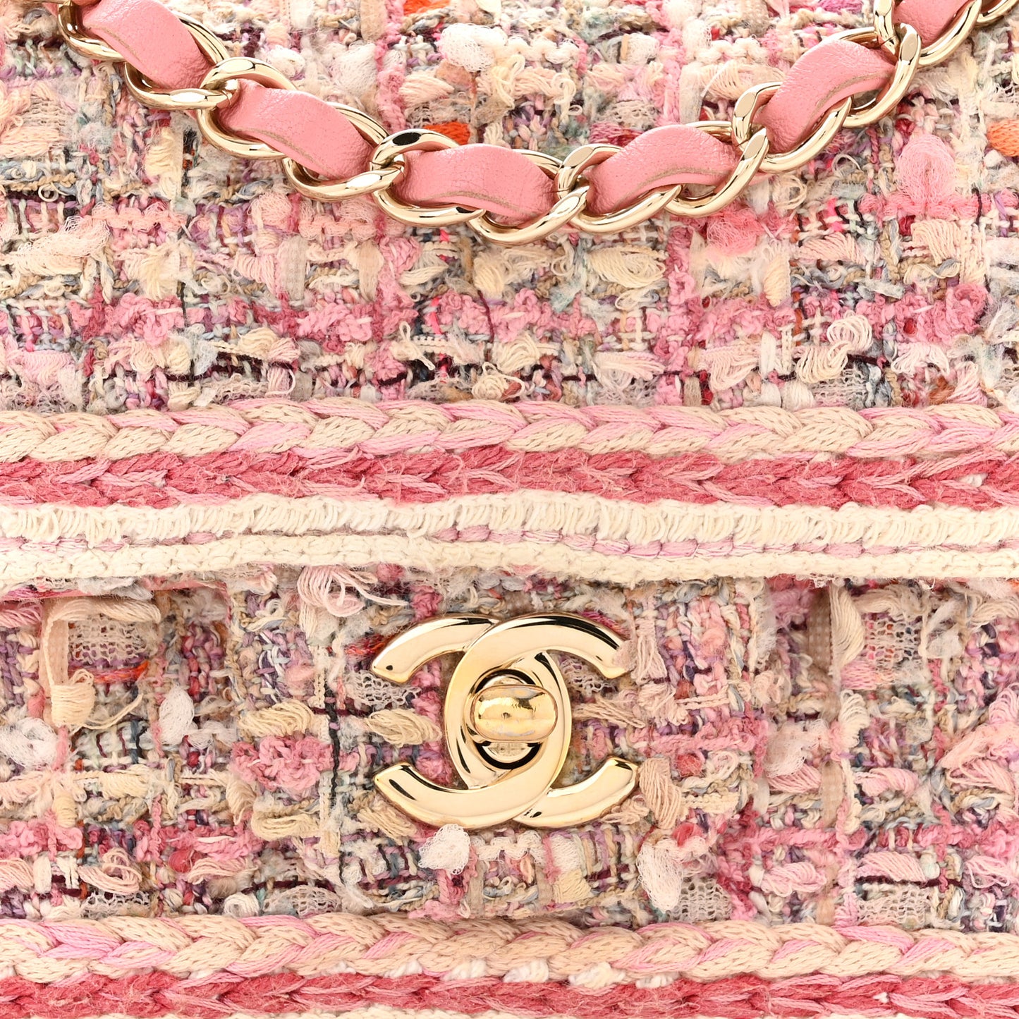 Tweed Braid Mini Flap White Pink