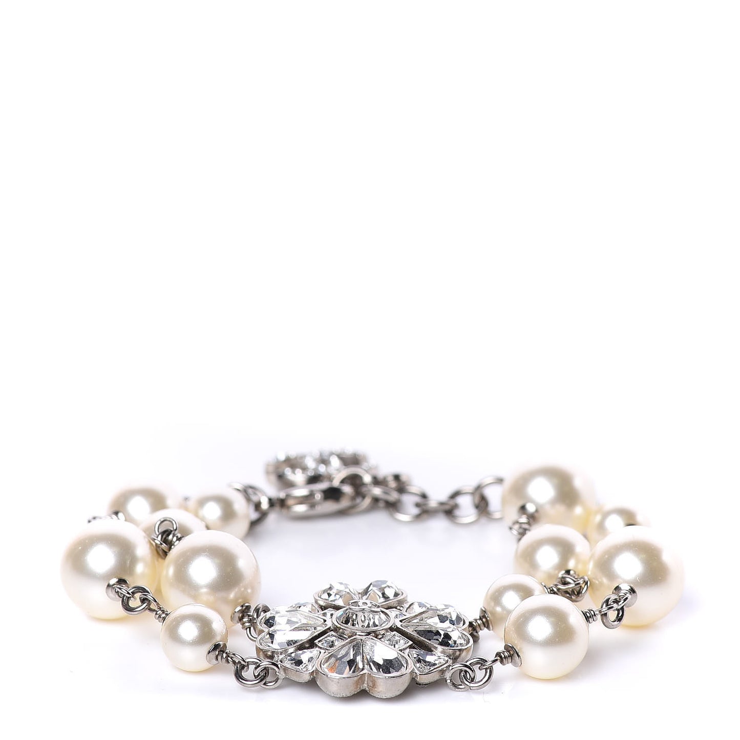Pearl Crystal CC Bracelet Silver