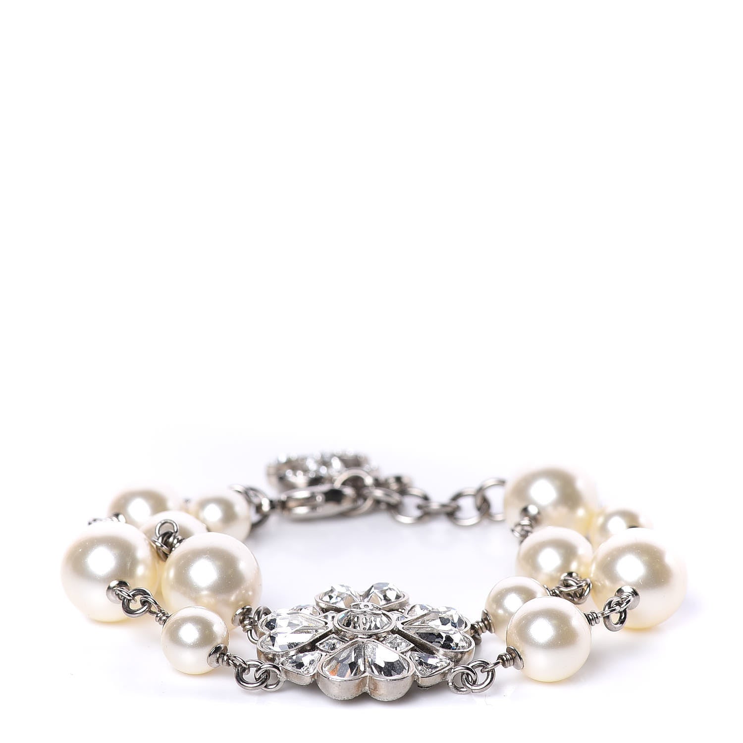 Chanel Pearl Crystal CC Bracelet Silver 1 of 5
