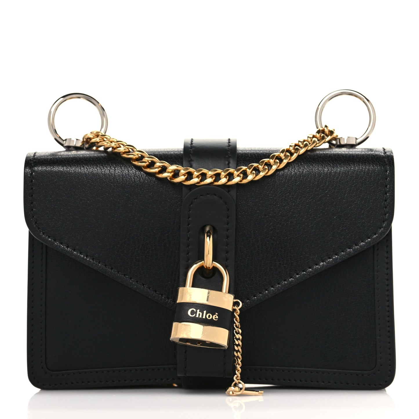 Shiny Goatskin Calfskin Aby Chain Shoulder Bag Black