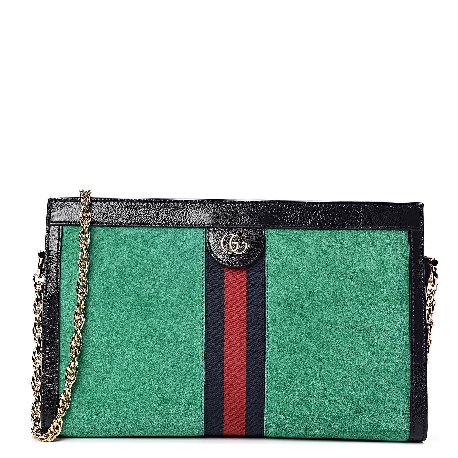 Gucci Suede Patent Web Medium Ophidia Chain Shoulder Bag New Shamarock Black 1 of 10