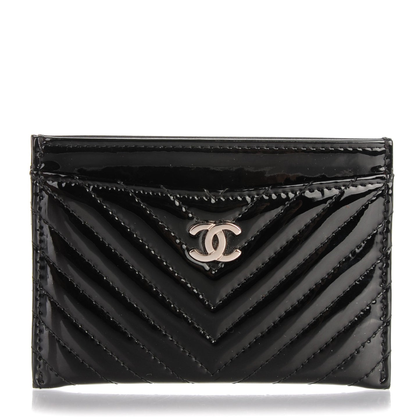 Patent Chevron Card Holder Black