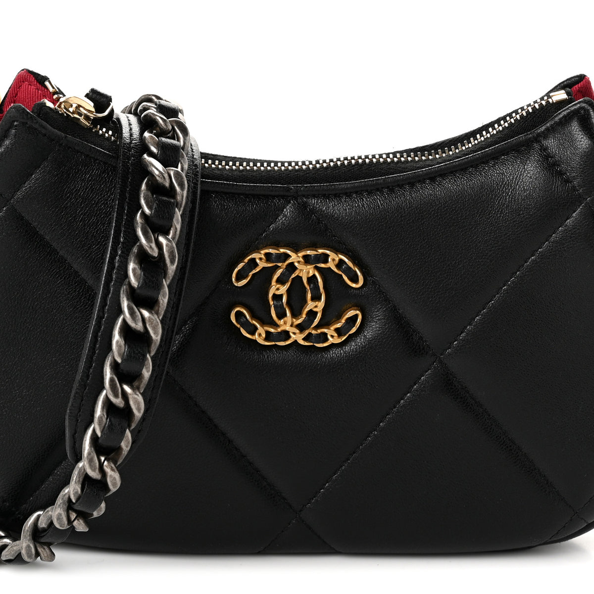 Chanel Lambskin Quilted Chanel 19 Hobo Clutch With Chain Black 8 of 10