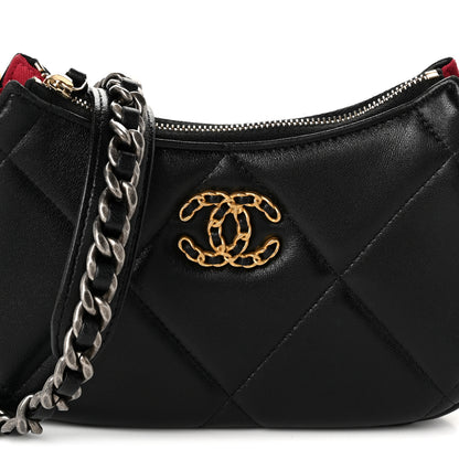 Chanel Lambskin Quilted Chanel 19 Hobo Clutch With Chain Black 8 of 10