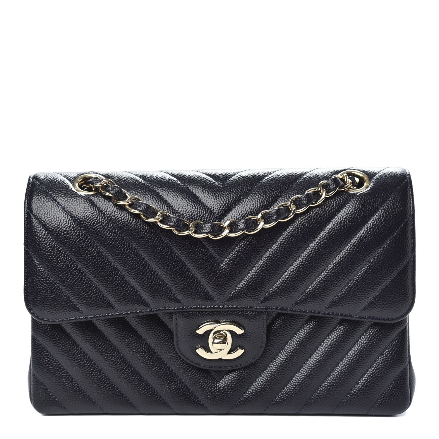 Chanel Caviar Chevron Quilted Small Double Flap Navy Blue 1 of 11