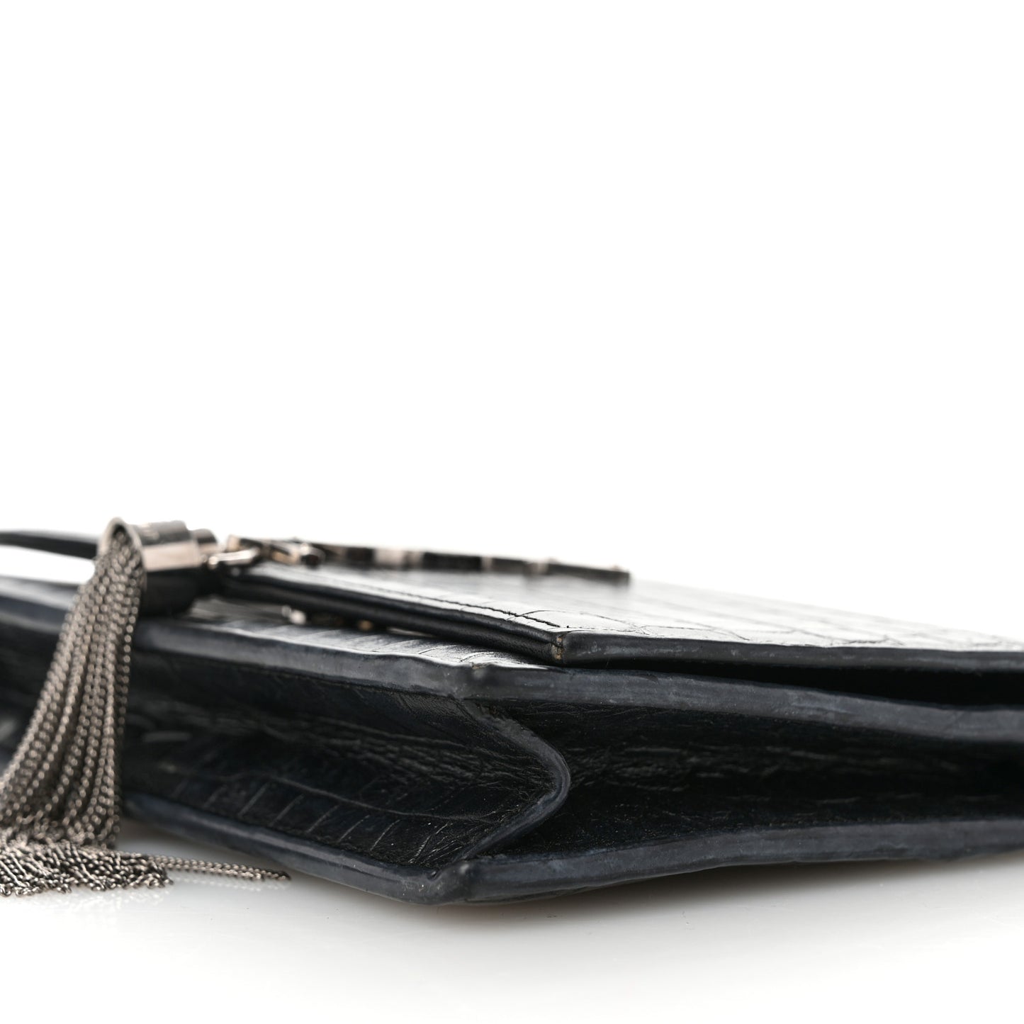 Calfskin Crocodile Embossed Kate Monogram Tassel Chain Wallet Black