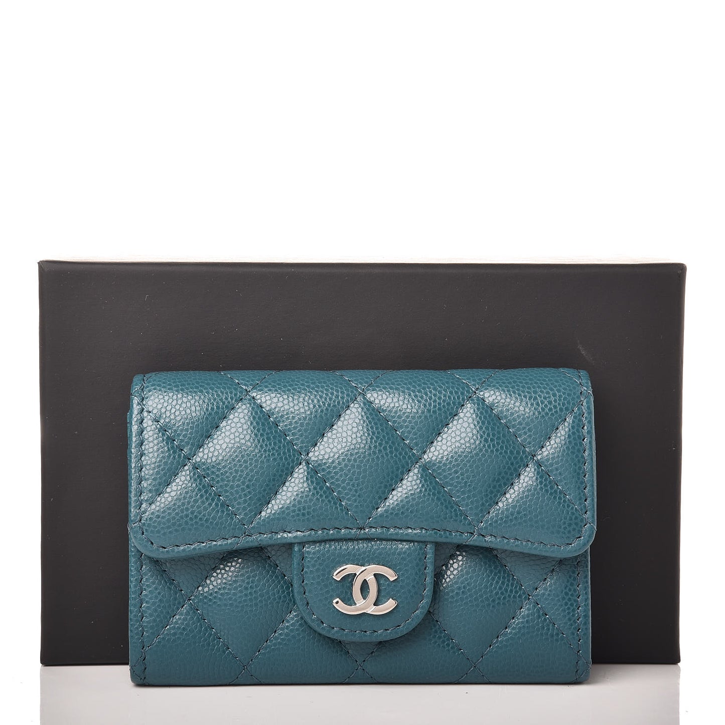 Caviar Quilted Flap Card Holder Dark Turquoise