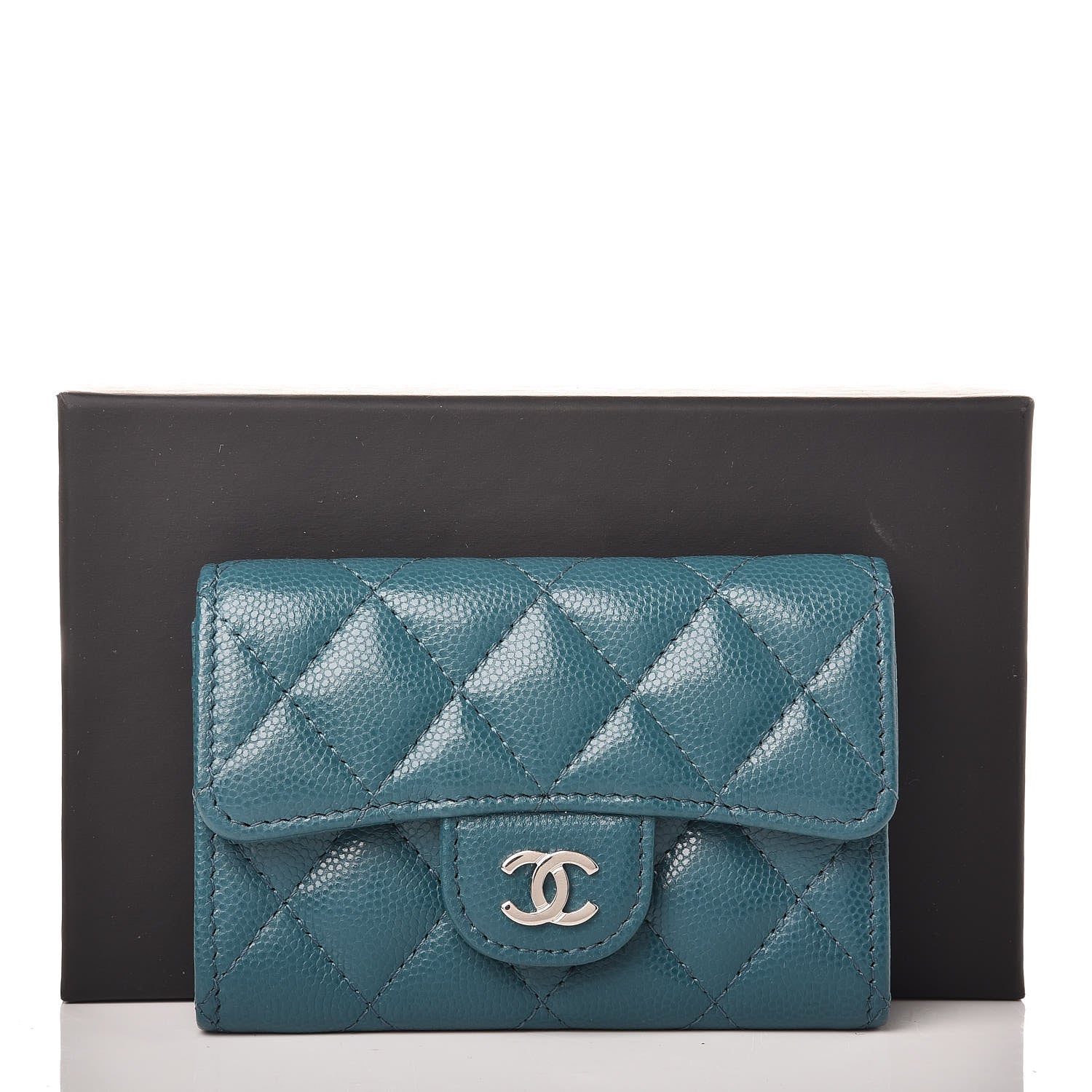 Chanel Caviar Quilted Flap Card Holder Dark Turquoise 11 of 11