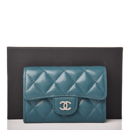 Chanel Caviar Quilted Flap Card Holder Dark Turquoise 11 of 11