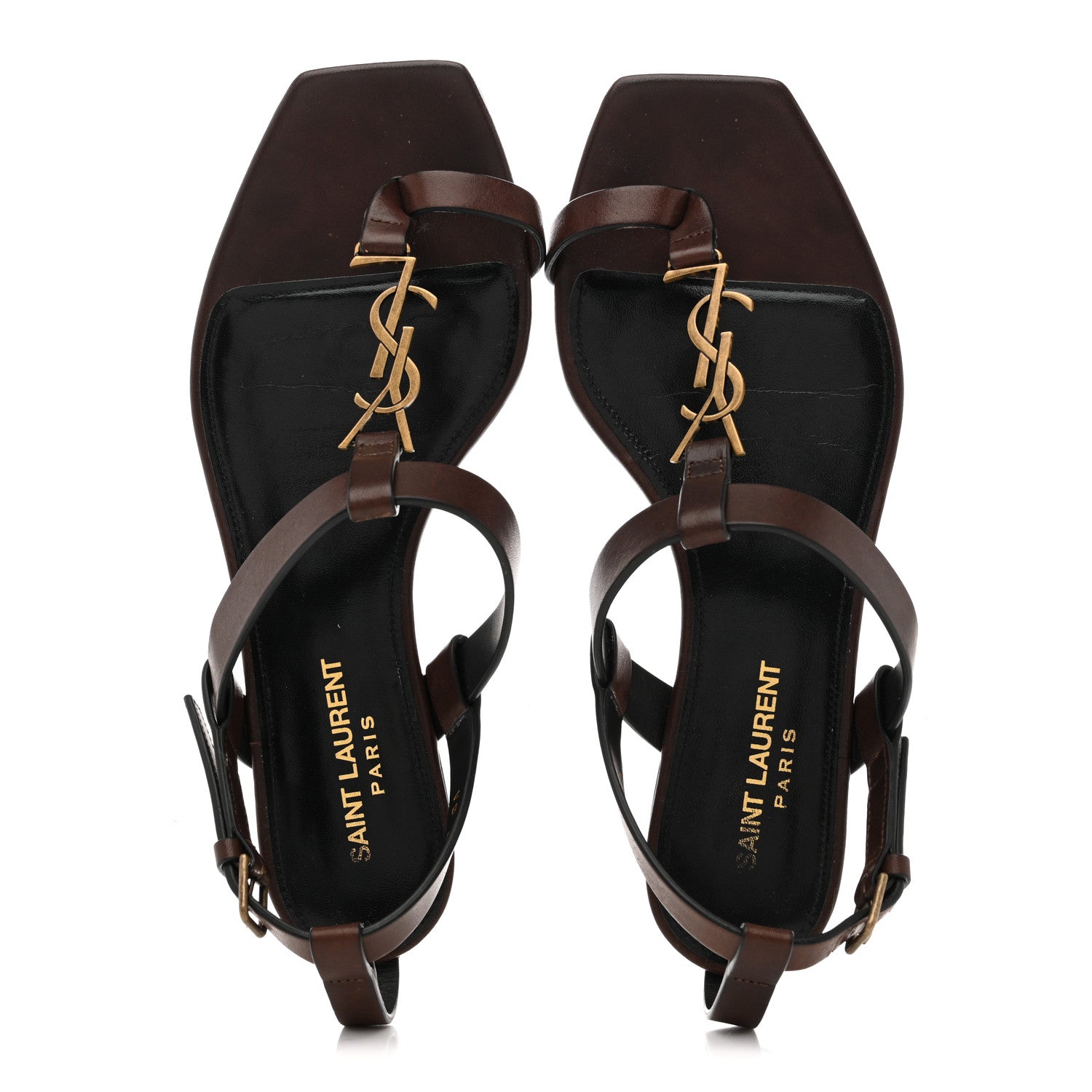 Saint Laurent Calfskin Cassandra Monogram Sandals 36.5 Dark Brown 2 of 10