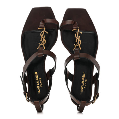 Saint Laurent Calfskin Cassandra Monogram Sandals 36.5 Dark Brown 2 of 10
