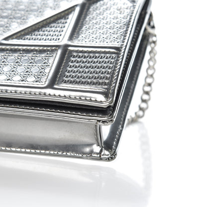 Christian Dior Metallic Patent Micro-Cannage Diorama Wallet on Chain Pouch Silver 9 of 11
