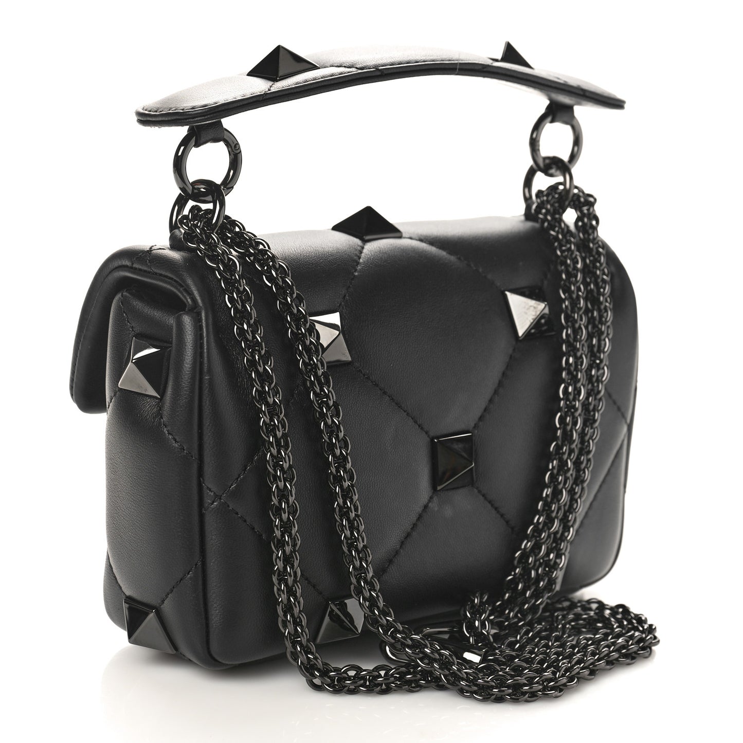 Nappa Monochrome Small Roman Stud Shoulder Bag Black