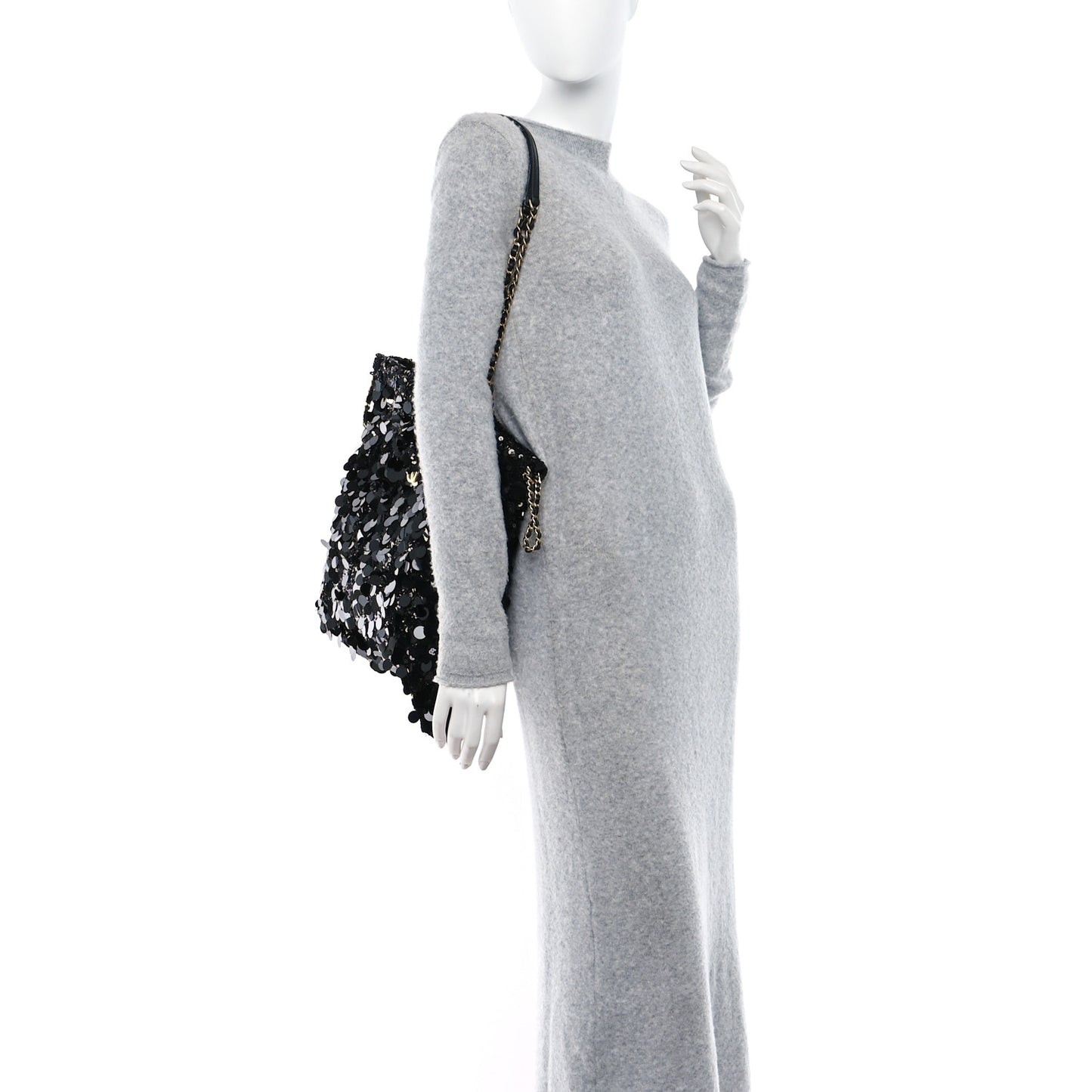 Sequin Shopping Tote Black