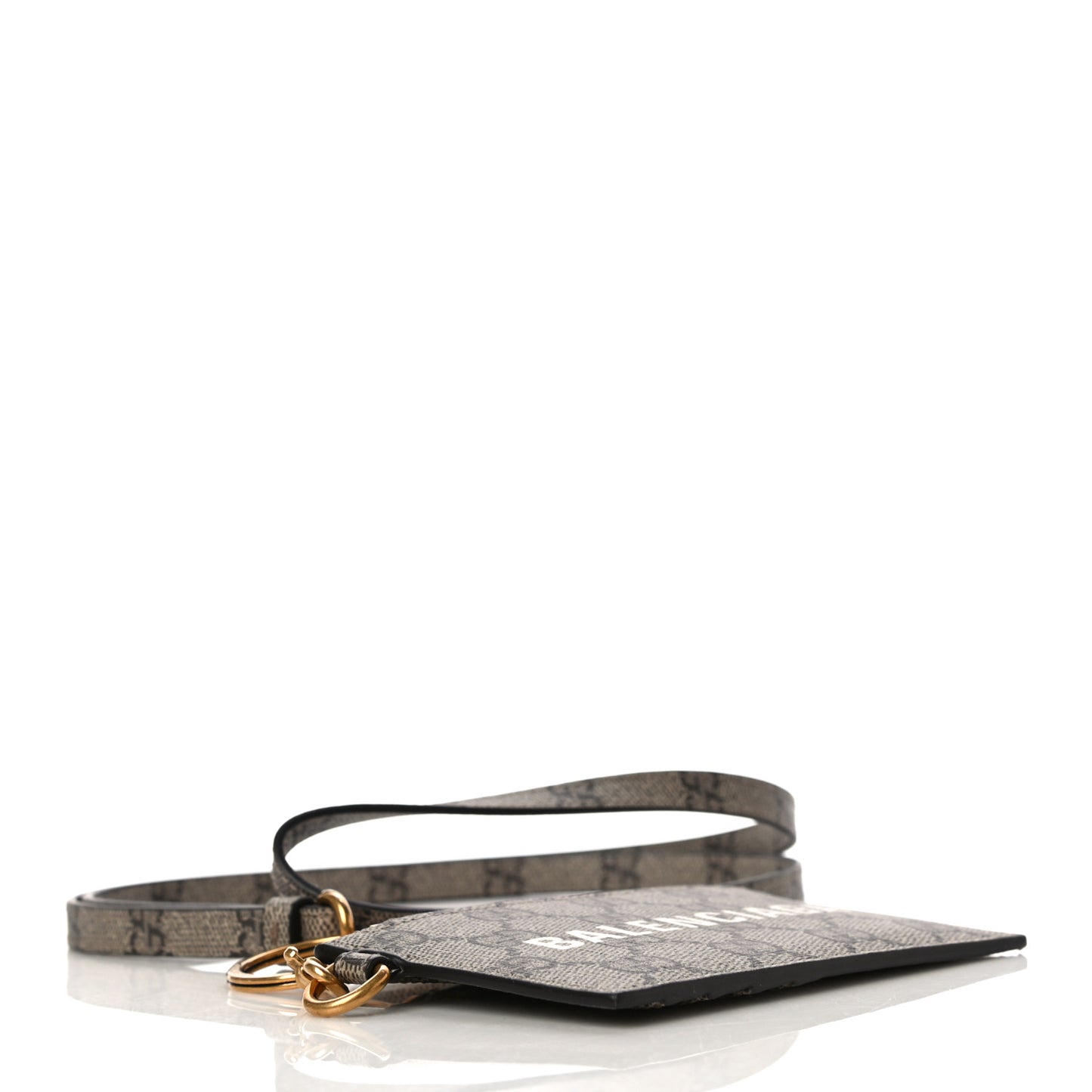 X BALENCIAGA GG Supreme Monogram Logo Card Case With Strap Beige Ebony