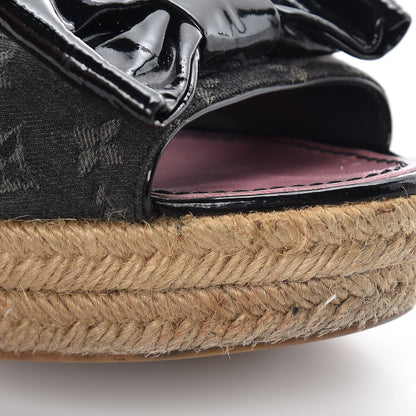 Louis Vuitton Denim Patent Monogram Bow Espadrille Wedges 38.5 Black 15 of 23
