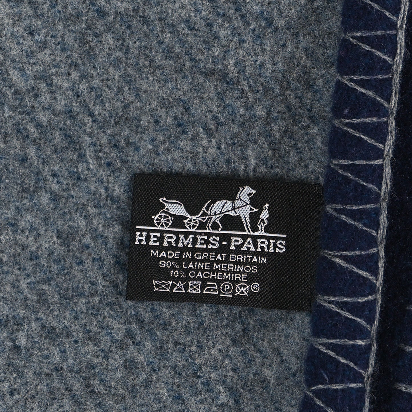 Wool Cashmere H Casaque Blanket Marine Acier