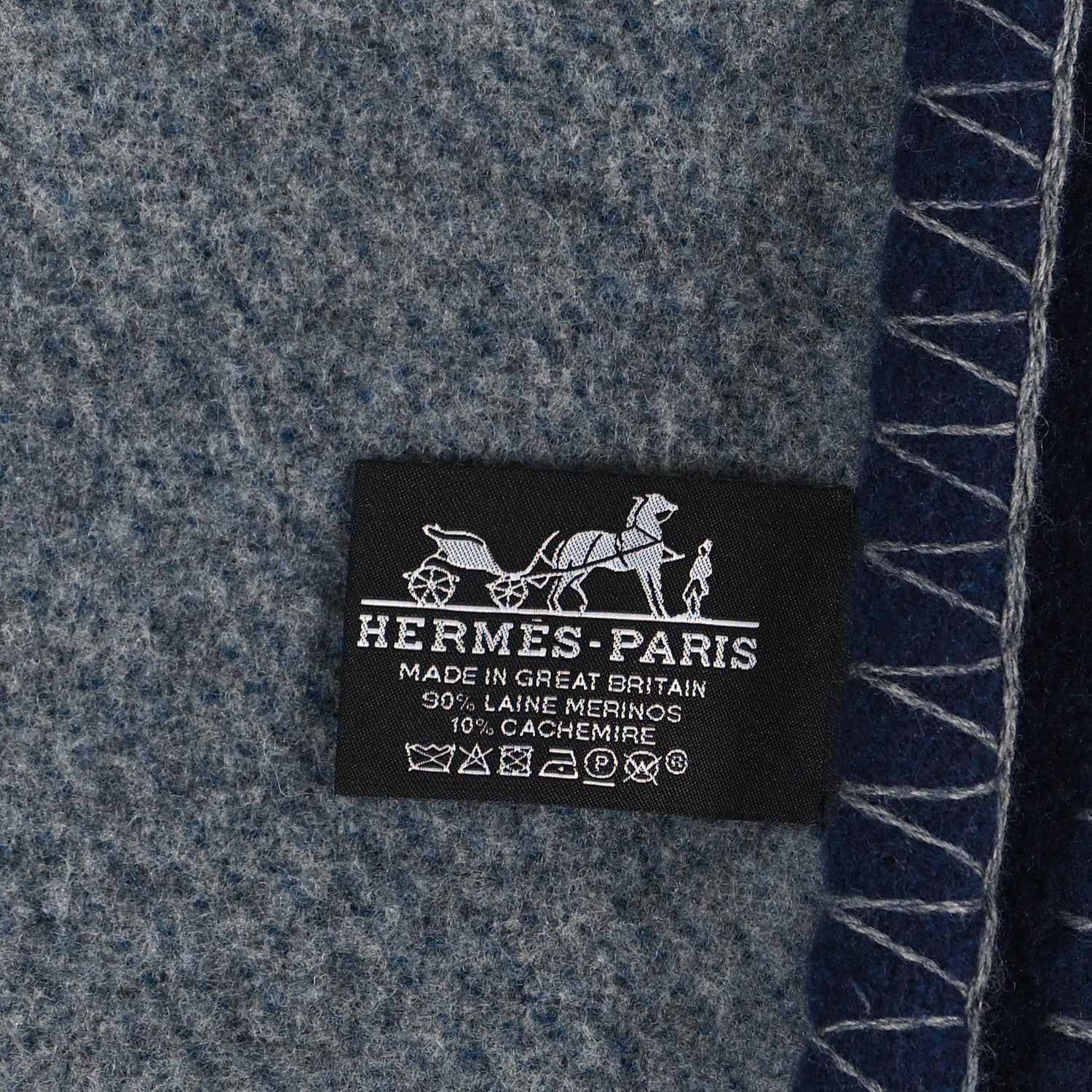 Hermes Wool Cashmere H Casaque Blanket Marine Acier 3 of 4