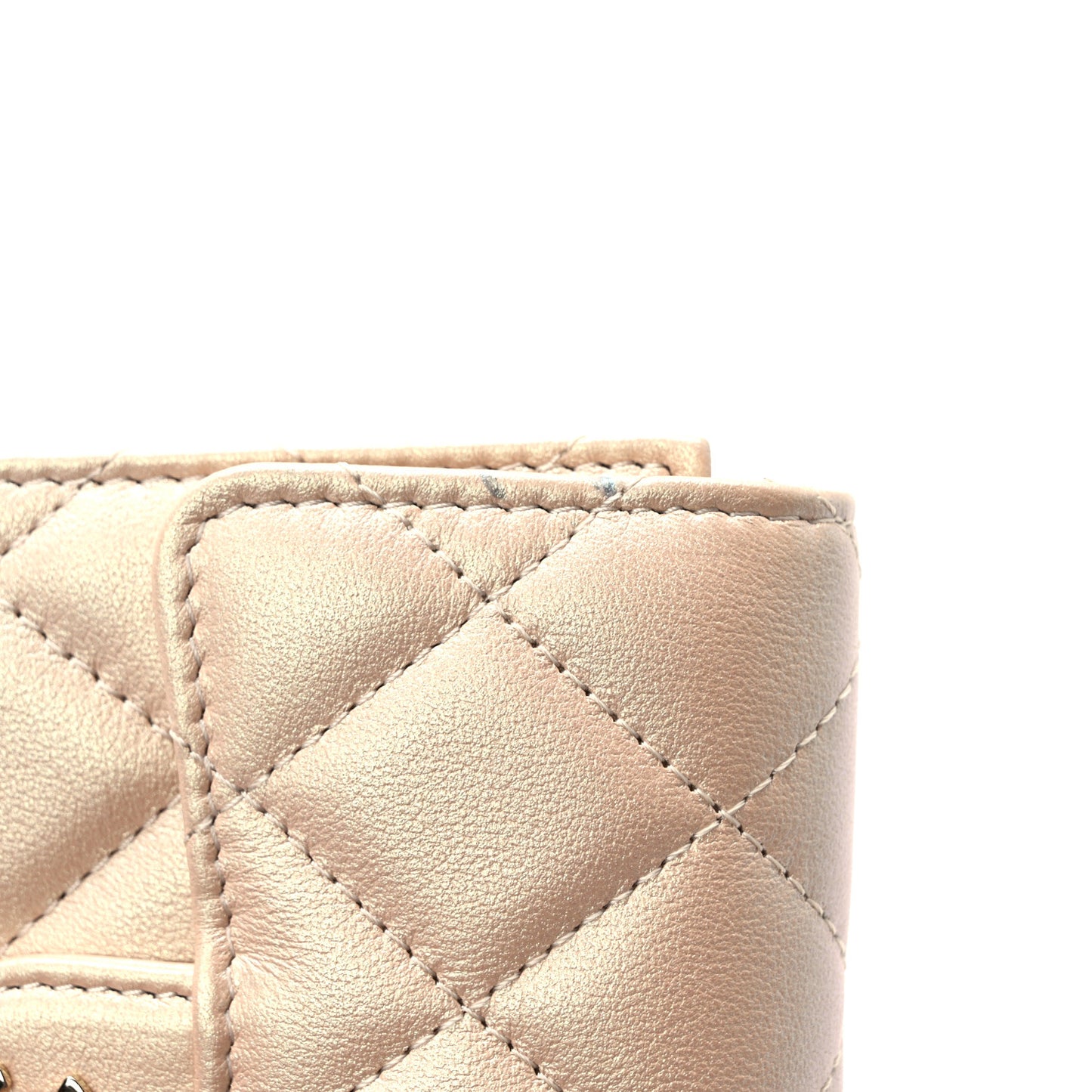 Iridescent Calfskin Quilted Compact Flap Wallet Beige