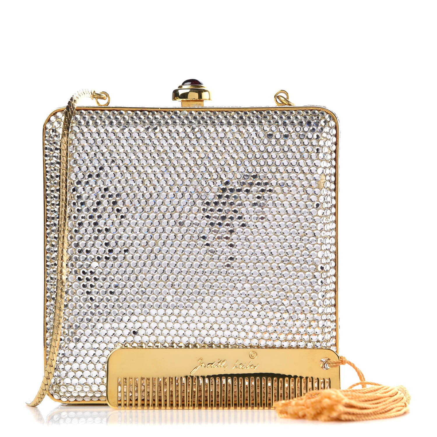Judith Leiber Swarovski Crystal Minaudière Clutch Silver Gold 1 of 16