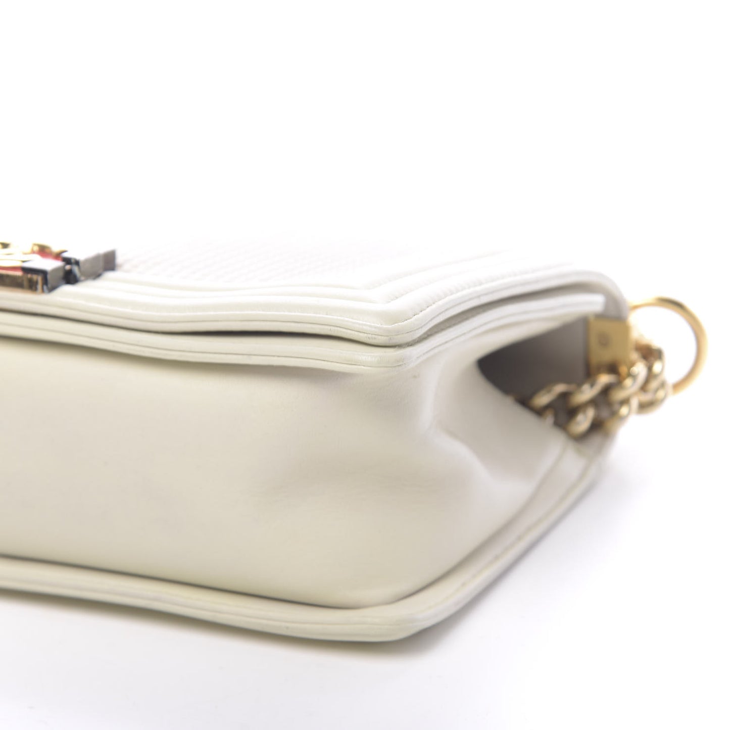 Lambskin Embossed Medium Boy Cube Flap White Red