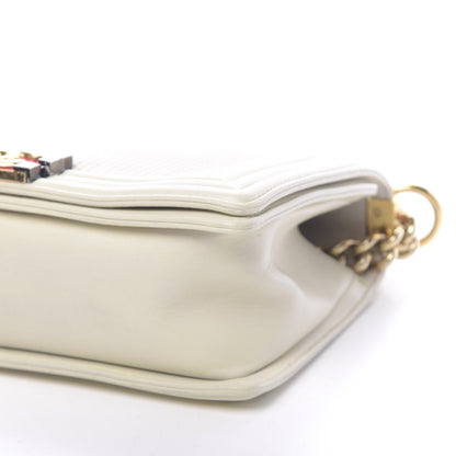 Chanel Lambskin Embossed Medium Boy Cube Flap White Red 9 of 11