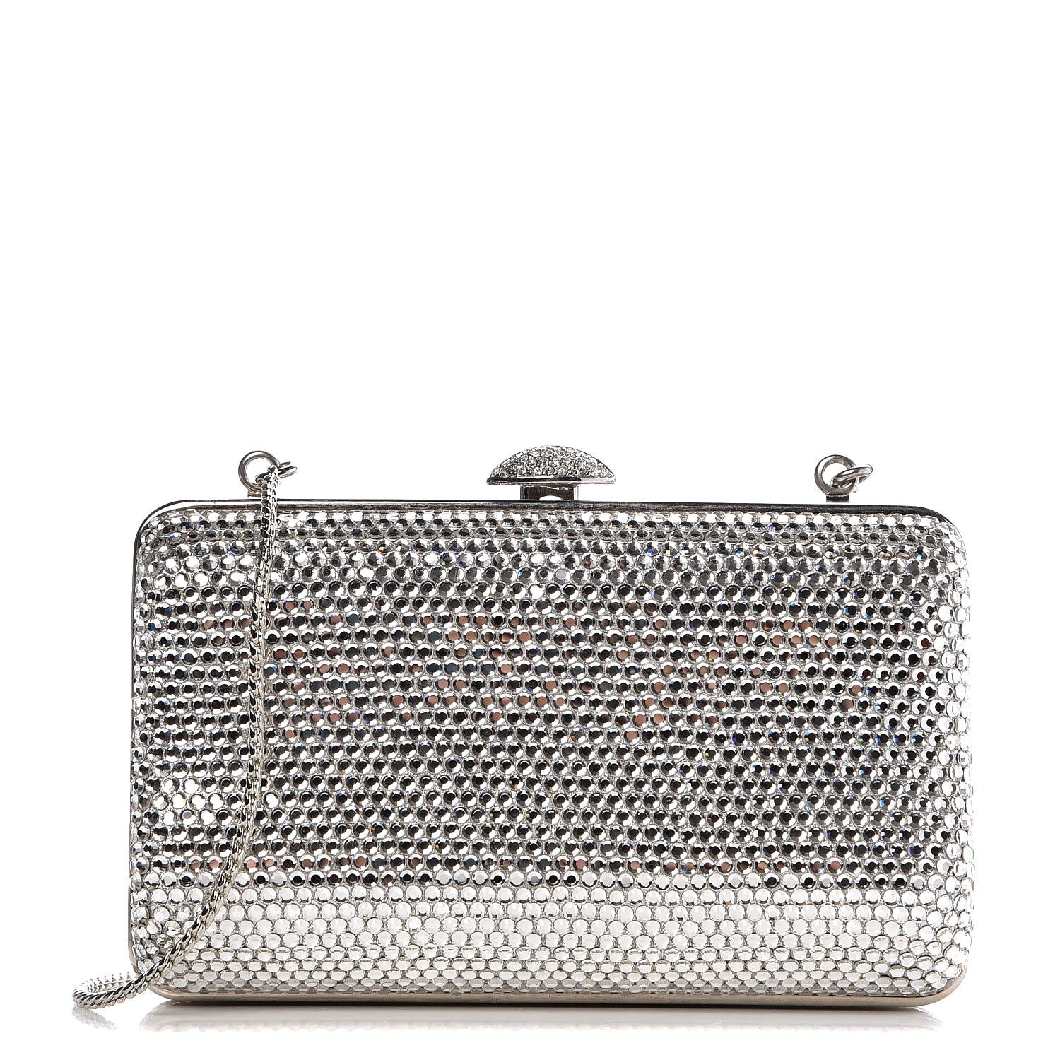 Judith Leiber Swarovski Crystal Minaudiere Clutch Silver 1 of 6
