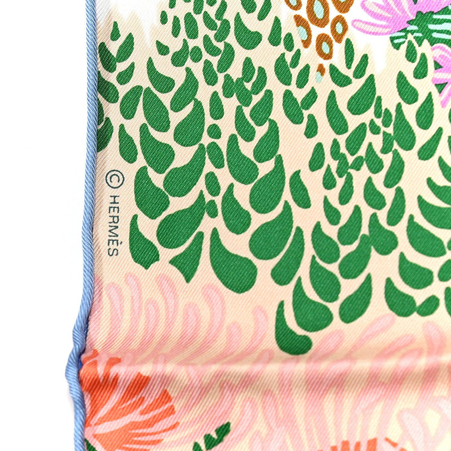 Hermes Silk Mountain Zebra Scarf 90 Vert Ciel Rose 3 of 6