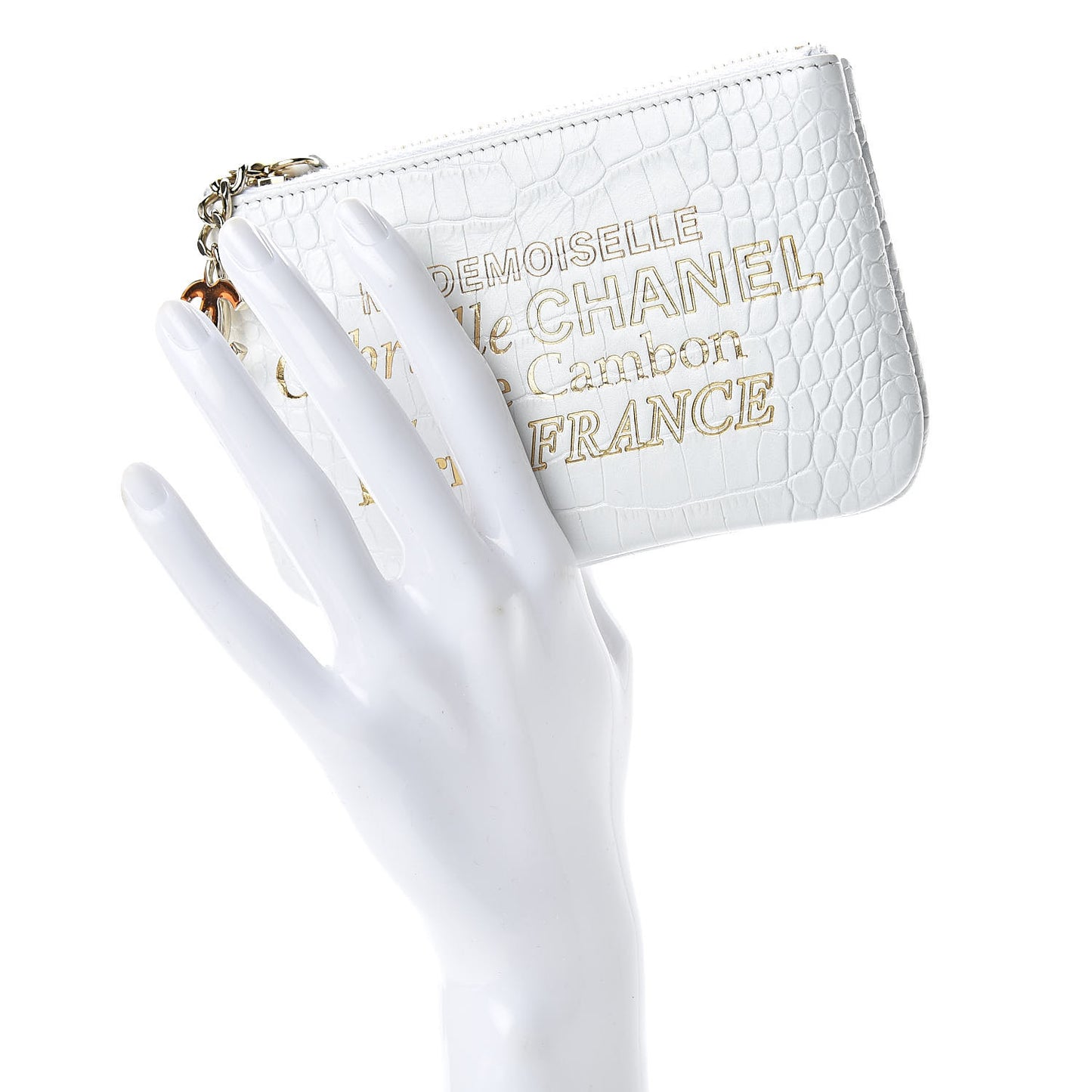 Calfskin Crocodile Embossed Cocodile Cosmetic Case White Gold