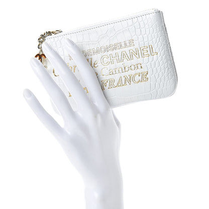 Chanel Calfskin Crocodile Embossed Cocodile Cosmetic Case White Gold 2 of 8