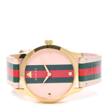Gucci Stainless Steel Calfskin 38mm G-Timeless Stripe Web Quartz Watch Pink 2 of 5