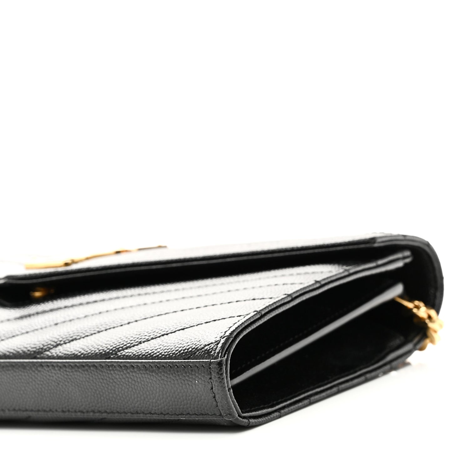 Grain De Poudre Matelasse Chevron Monogram Chain Wallet Black