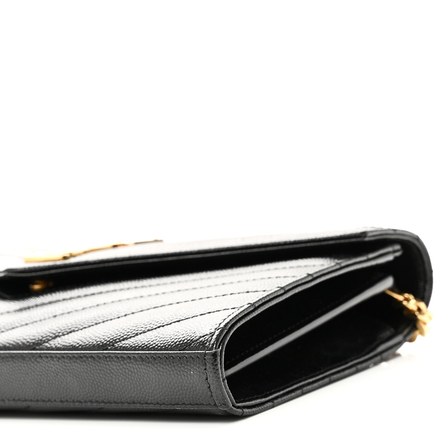 Saint Laurent Grain De Poudre Matelasse Chevron Monogram Chain Wallet Black 9 of 10